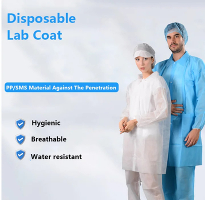 Breathable Disposable Non Woven Protective Lab Coat for School / Medical / laboratory